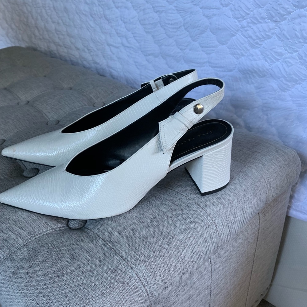 Beautiful white Zara sling backs size 10.